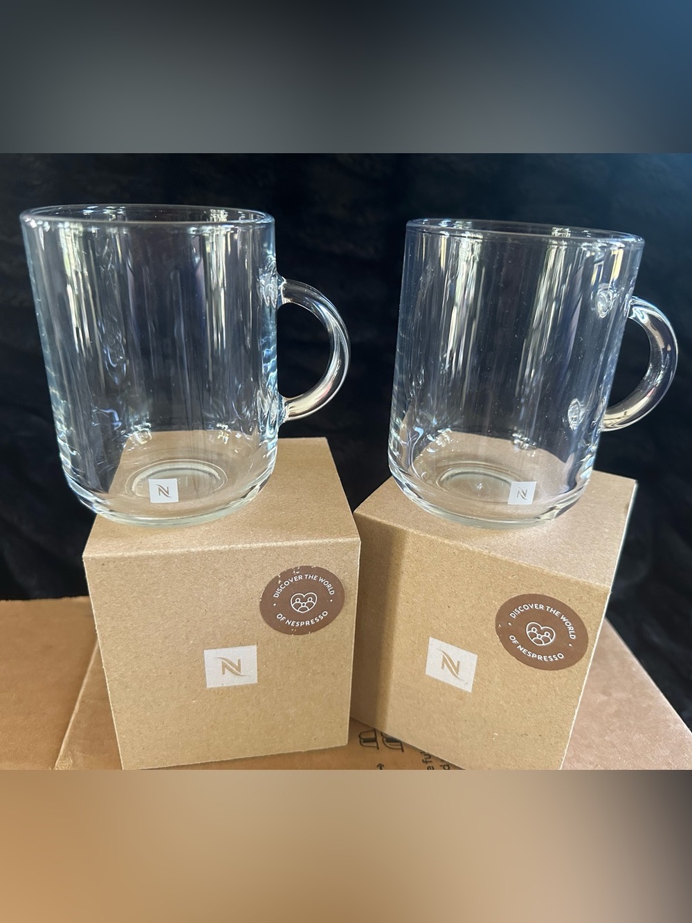 NWOT Pair (2) of Nespresso Tempered Glass Mugs